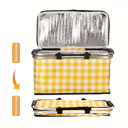 1pc Non-Food Direct Contact, Insulated Picnic Basket, Portable Foldable Cooler with Lid And Aluminum Handle, Suitable for Shopping, Travel, And Camping.